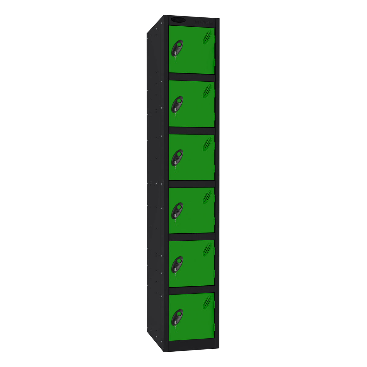 Probe Standard Imperial Locker — 6 Door, Flat Top, Triple Width — Black Carcass / Green Doors