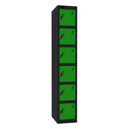 Probe Standard Imperial Locker — 6 Door, Sloping Top, Triple Width — Black Carcass / Green Doors