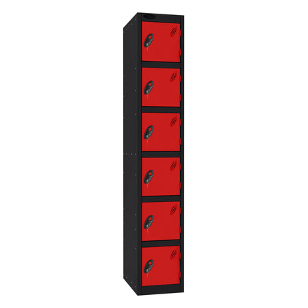 Probe Standard Imperial Locker — 6 Door, Sloping Top, Triple Width — Black Carcass / Red Doors