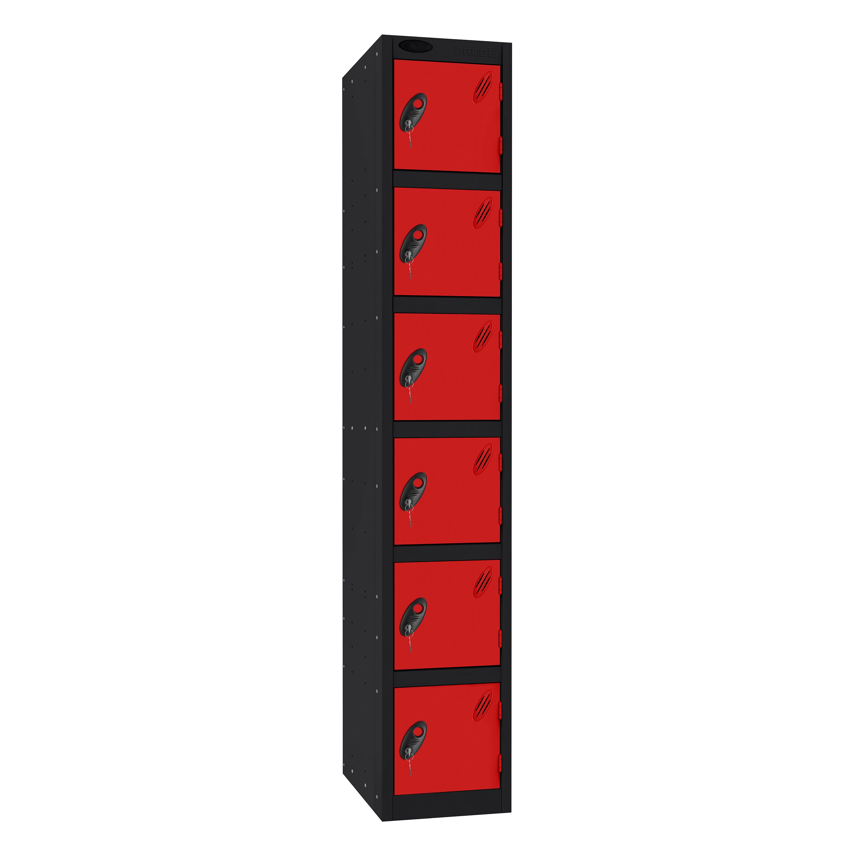 Probe Standard Imperial Locker — 6 Door, Sloping Top, Double Width — Black Carcass / Red Doors