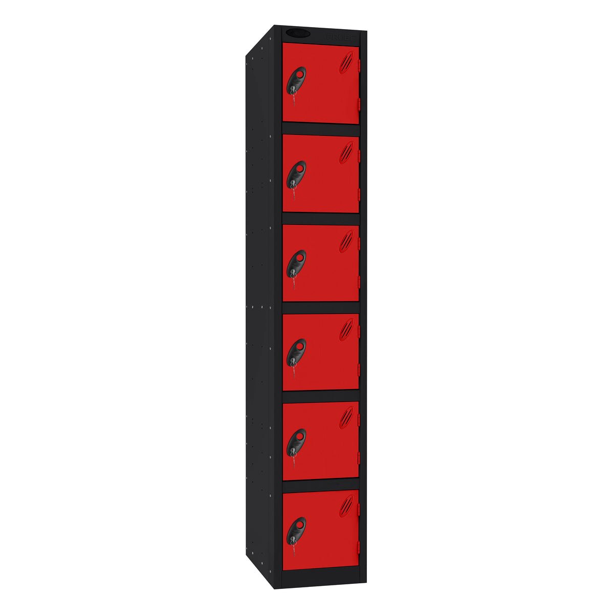 Probe Standard Imperial Locker — 6 Door, Flat Top, Double Width — Black Carcass / Red Doors
