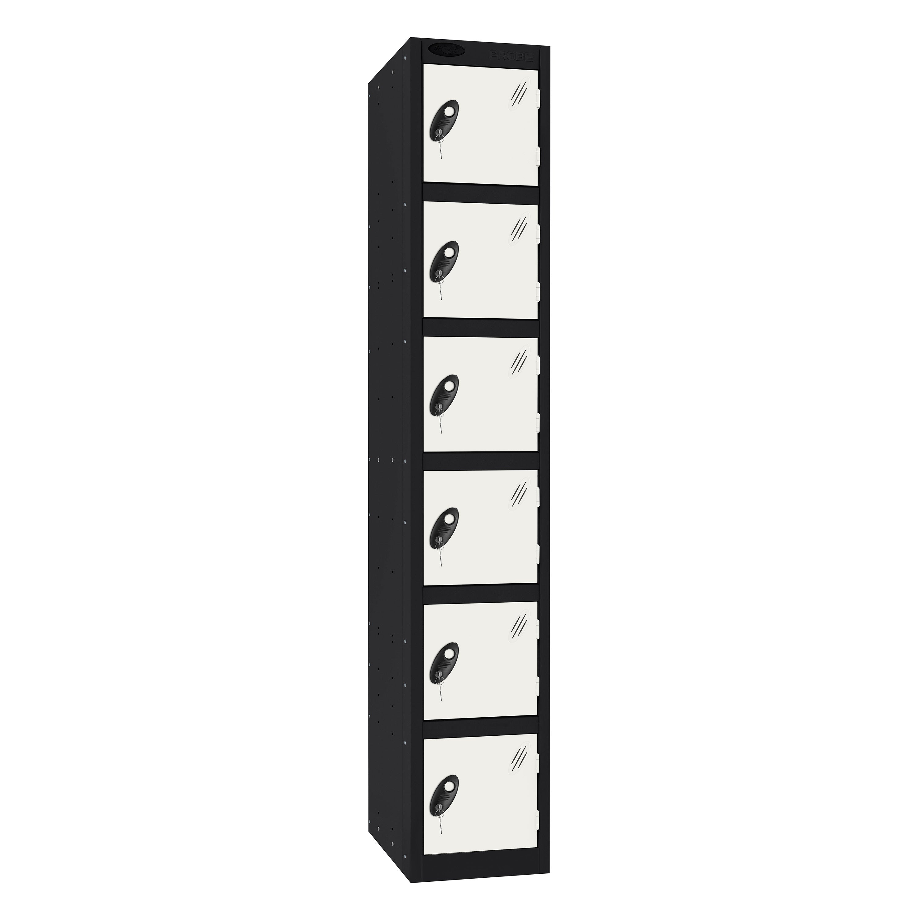 Probe Standard Imperial Locker — 6 Door, Flat Top, Triple Width — Black Carcass / White Doors