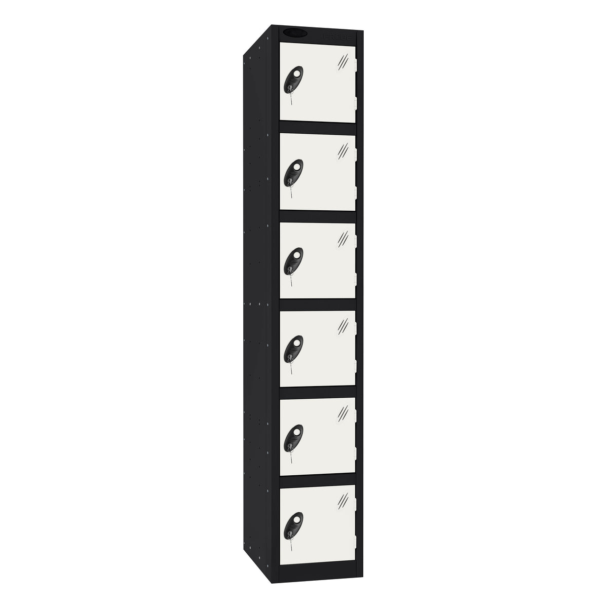Probe Standard Imperial Locker — 6 Door, Sloping Top, Triple Width — Black Carcass / White Doors