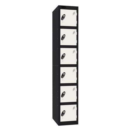Probe Standard Imperial Locker — 6 Door, Sloping Top, Triple Width — Black Carcass / White Doors