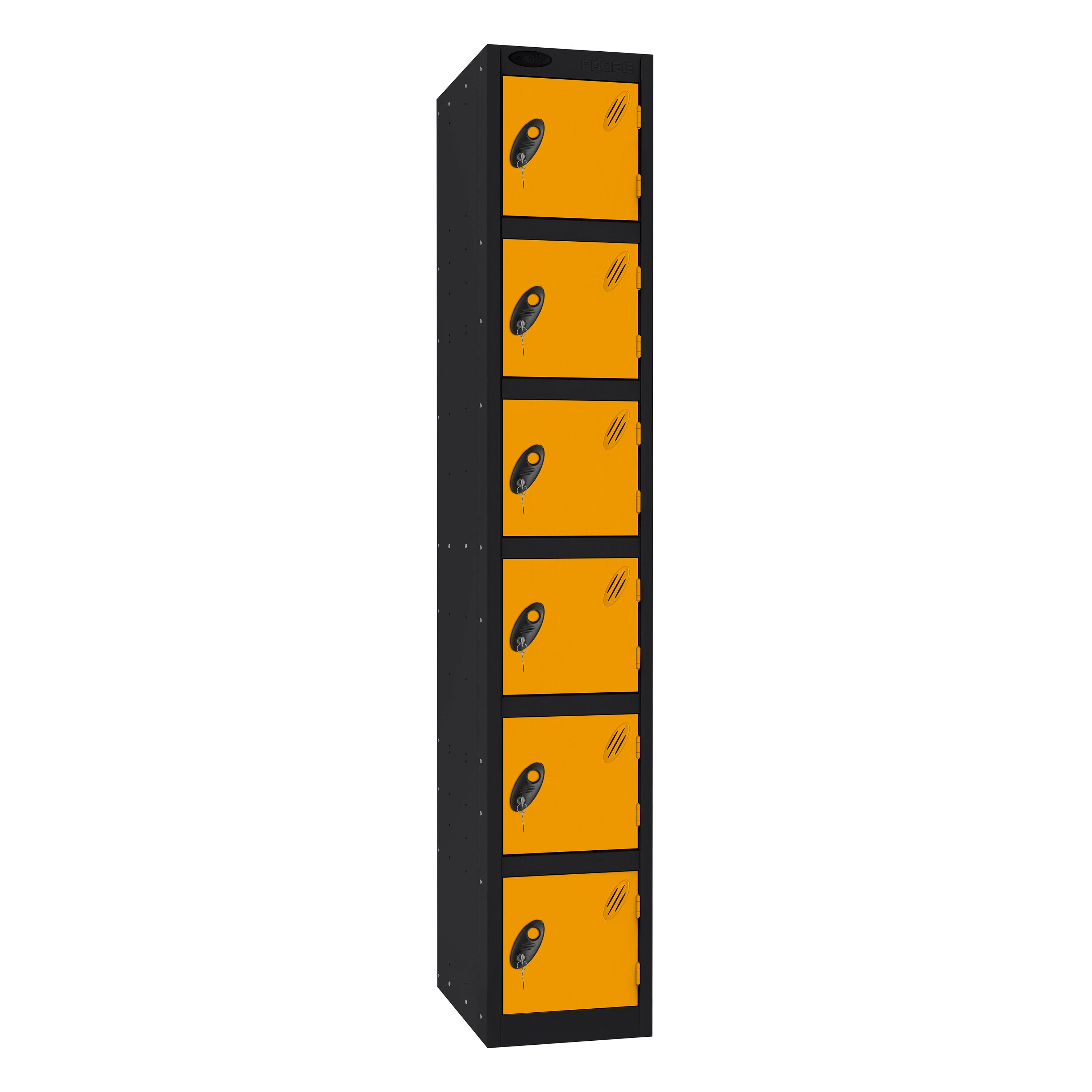 Probe Standard Imperial Locker — 6 Door, Flat Top, Triple Width — Black Carcass / Yellow Doors