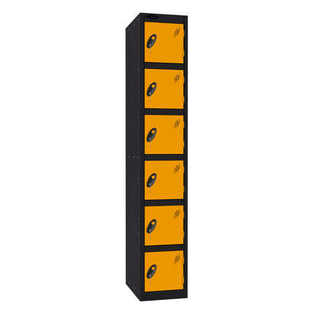 Probe Standard Imperial Locker — 6 Door, Flat Top, Triple Width — Black Carcass / Yellow Doors