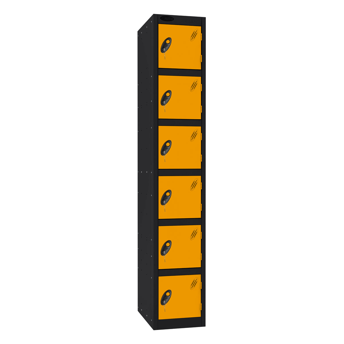 Probe Standard Imperial Locker — 6 Door, Sloping Top, Double Width — Black Carcass / Yellow Doors