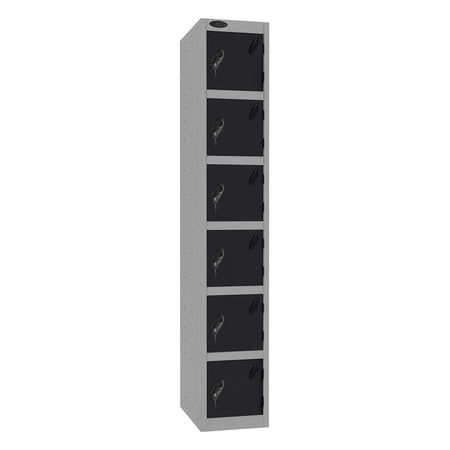 Probe Standard Imperial Locker — 6 Door, Flat Top, Triple Width — Silver Carcass / Black Doors