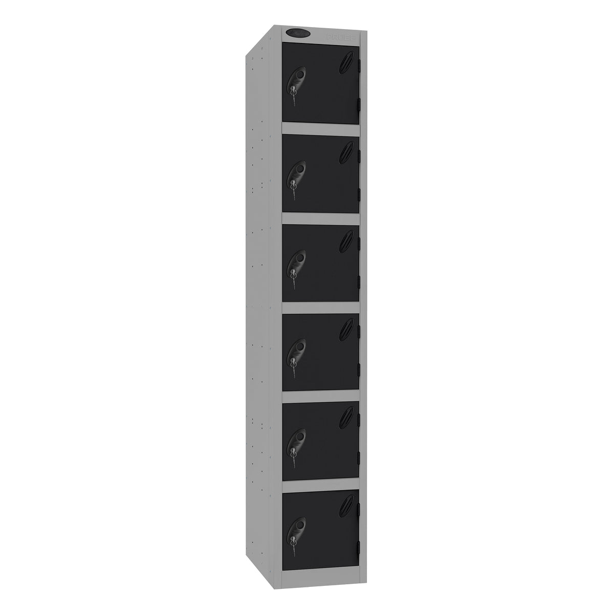 Probe Standard Imperial Locker — 6 Door, Sloping Top, Triple Width — Silver Carcass / Black Doors
