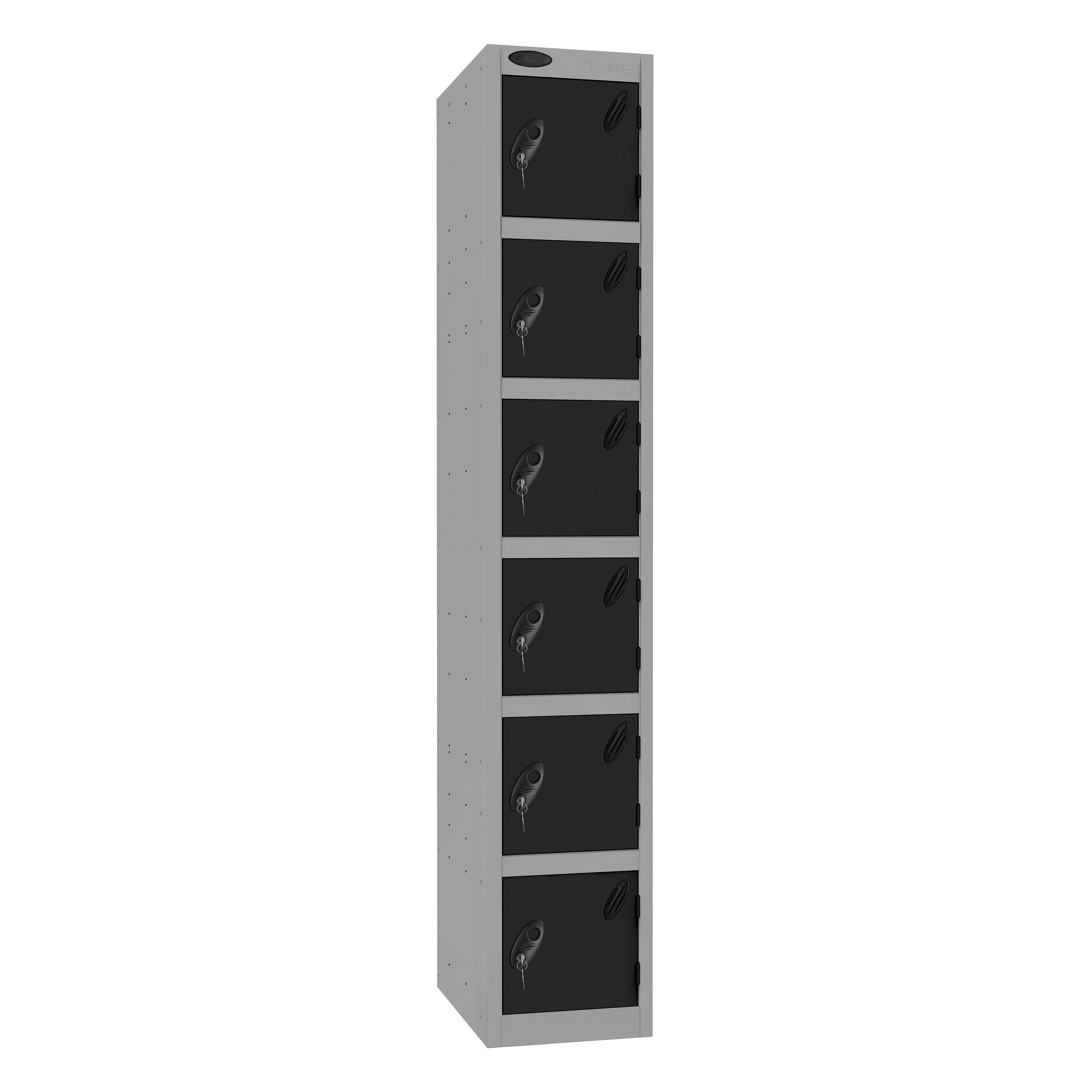Probe Standard Imperial Locker — 6 Door, Sloping Top, Triple Width — Silver Carcass / Black Doors