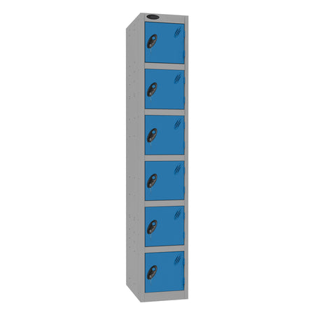 Probe Standard Imperial Locker — 6 Door, Flat Top, Triple Width — Silver Carcass / Blue Doors