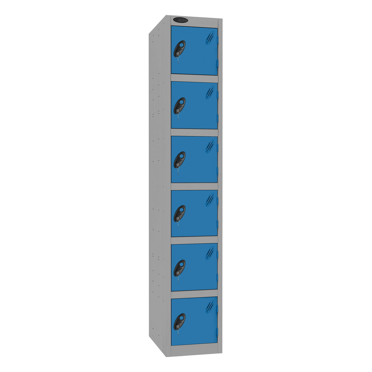 Probe Standard Imperial Locker — 6 Door, Flat Top, Double Width — Silver Carcass / Blue Doors