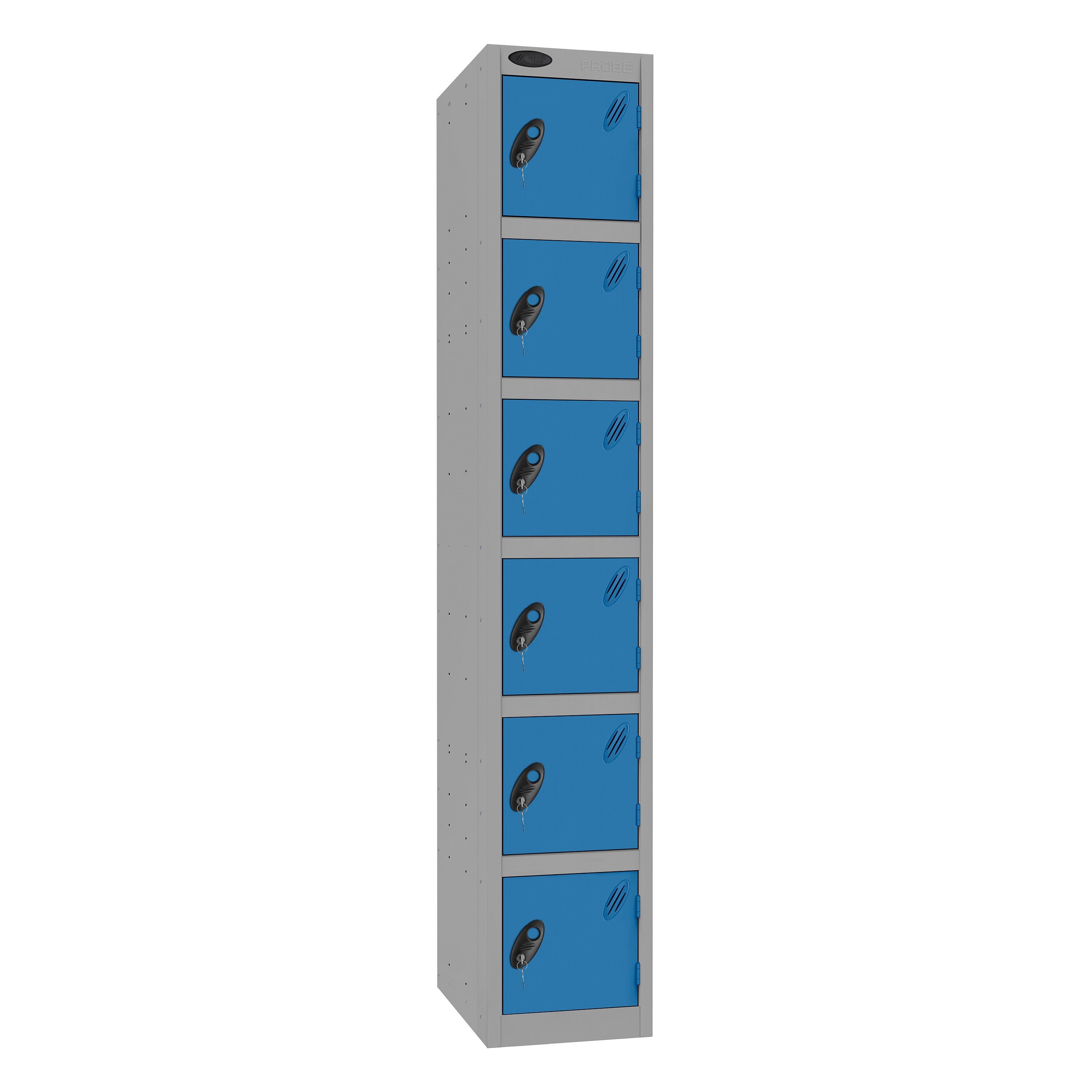 Probe Standard Imperial Locker — 6 Door, Flat Top, Double Width — Silver Carcass / Blue Doors