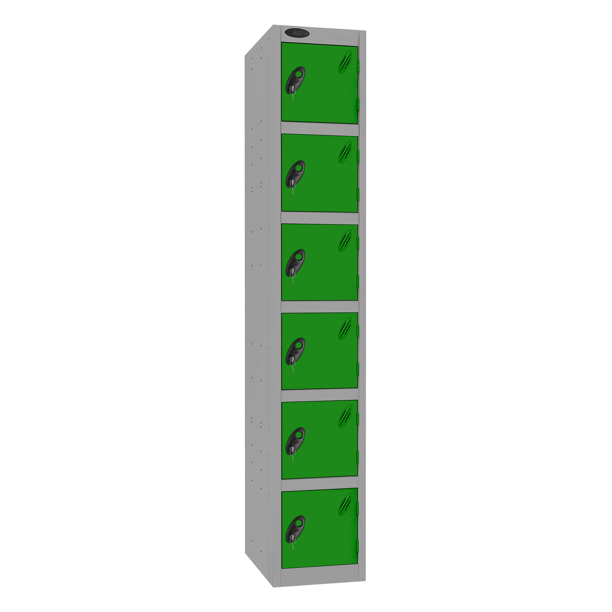Probe Standard Imperial Locker — 6 Door, Flat Top, Triple Width — Silver Carcass / Green Doors