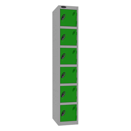 Probe Standard Imperial Locker — 6 Door, Flat Top, Triple Width — Silver Carcass / Green Doors
