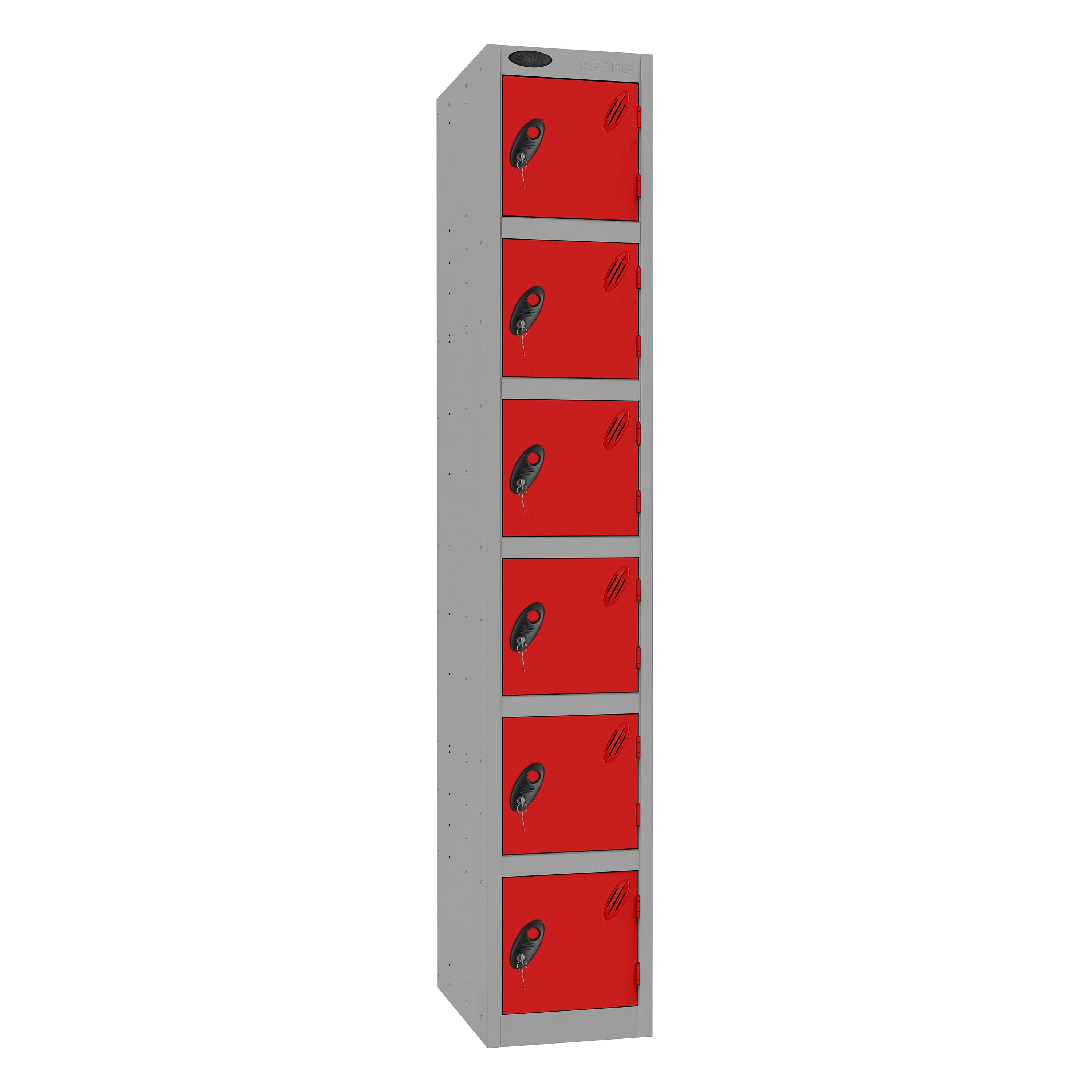 Probe Standard Imperial Locker — 6 Door, Flat Top, Double Width — Silver Carcass / Red Doors