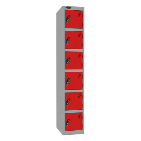 Probe Standard Imperial Locker — 6 Door, Sloping Top, Double Width — Silver Carcass / Red Doors