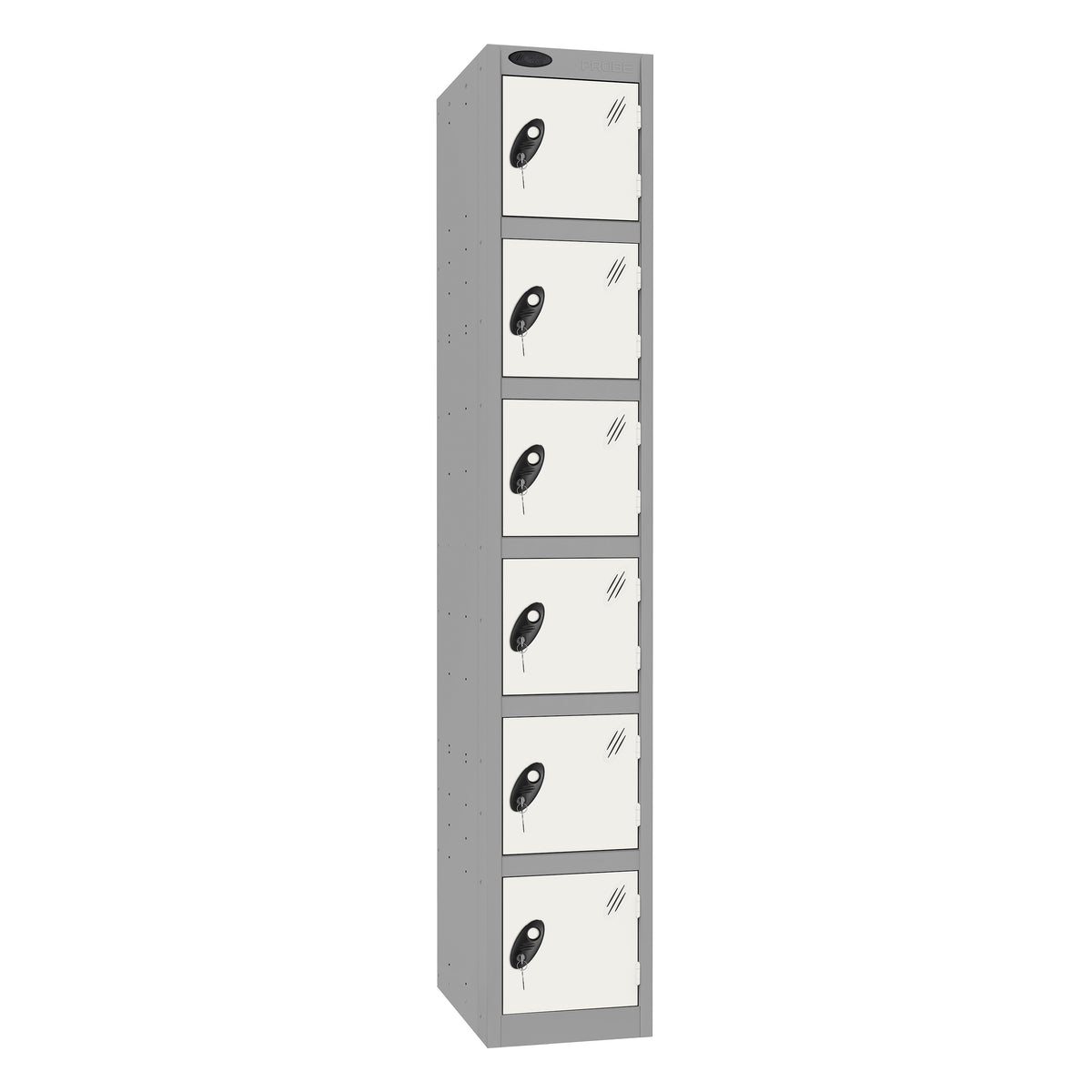 Probe Standard Imperial Locker — 6 Door, Flat Top, Triple Width — Silver Carcass / White Doors