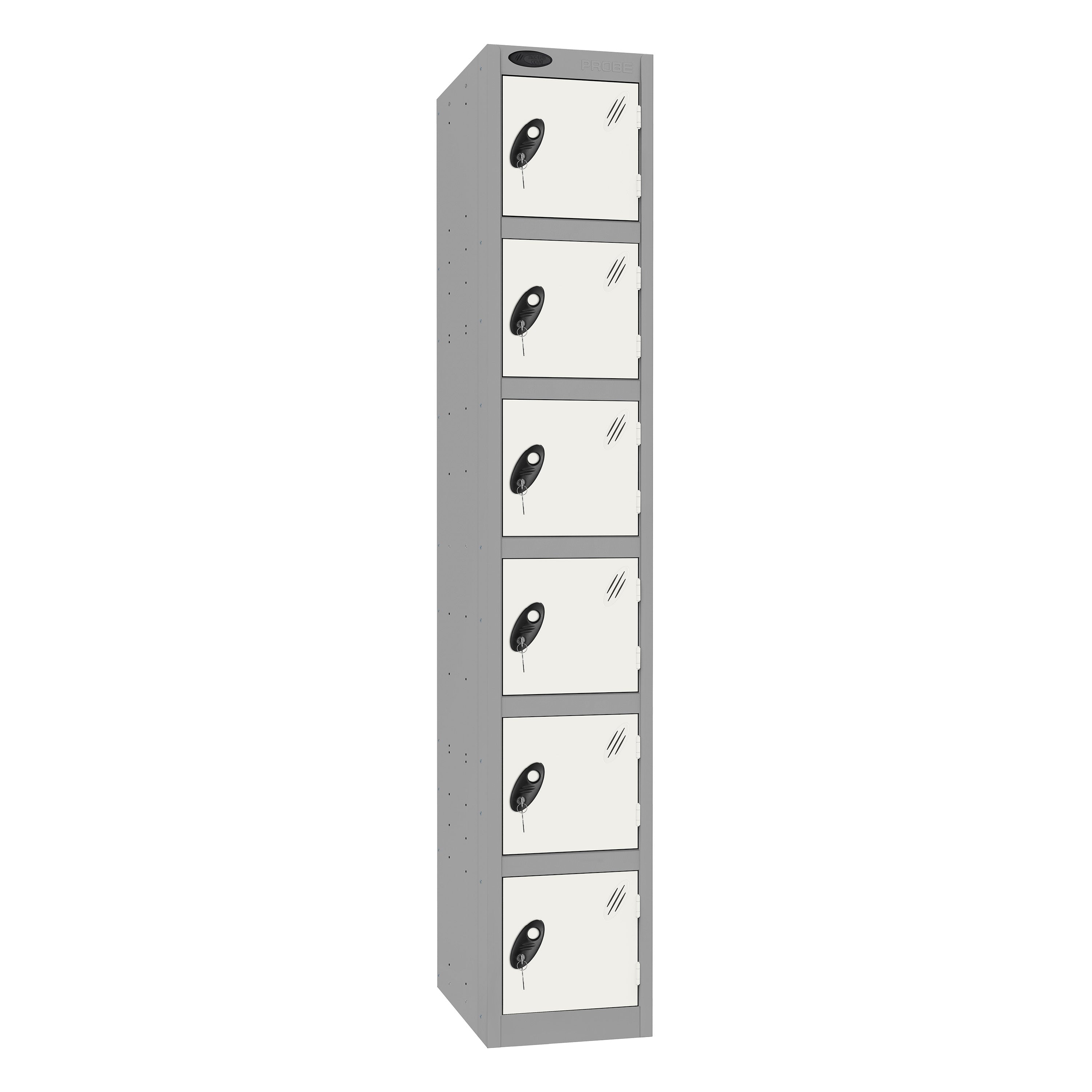 Probe Standard Imperial Locker — 6 Door, Flat Top, Triple Width — Silver Carcass / White Doors