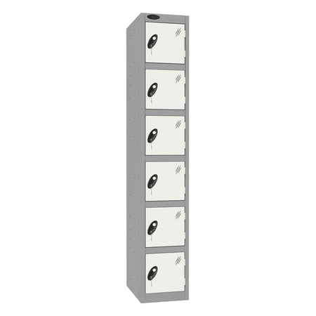 Probe Standard Imperial Locker — 6 Door, Sloping Top, Triple Width — Silver Carcass / White Doors