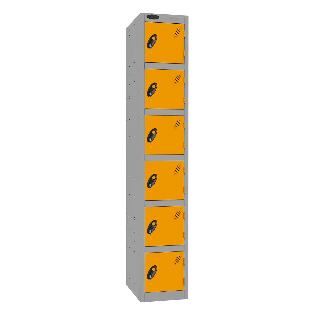 Probe Standard Imperial Locker — 6 Door, Sloping Top, Triple Width — Silver Carcass / Yellow Doors