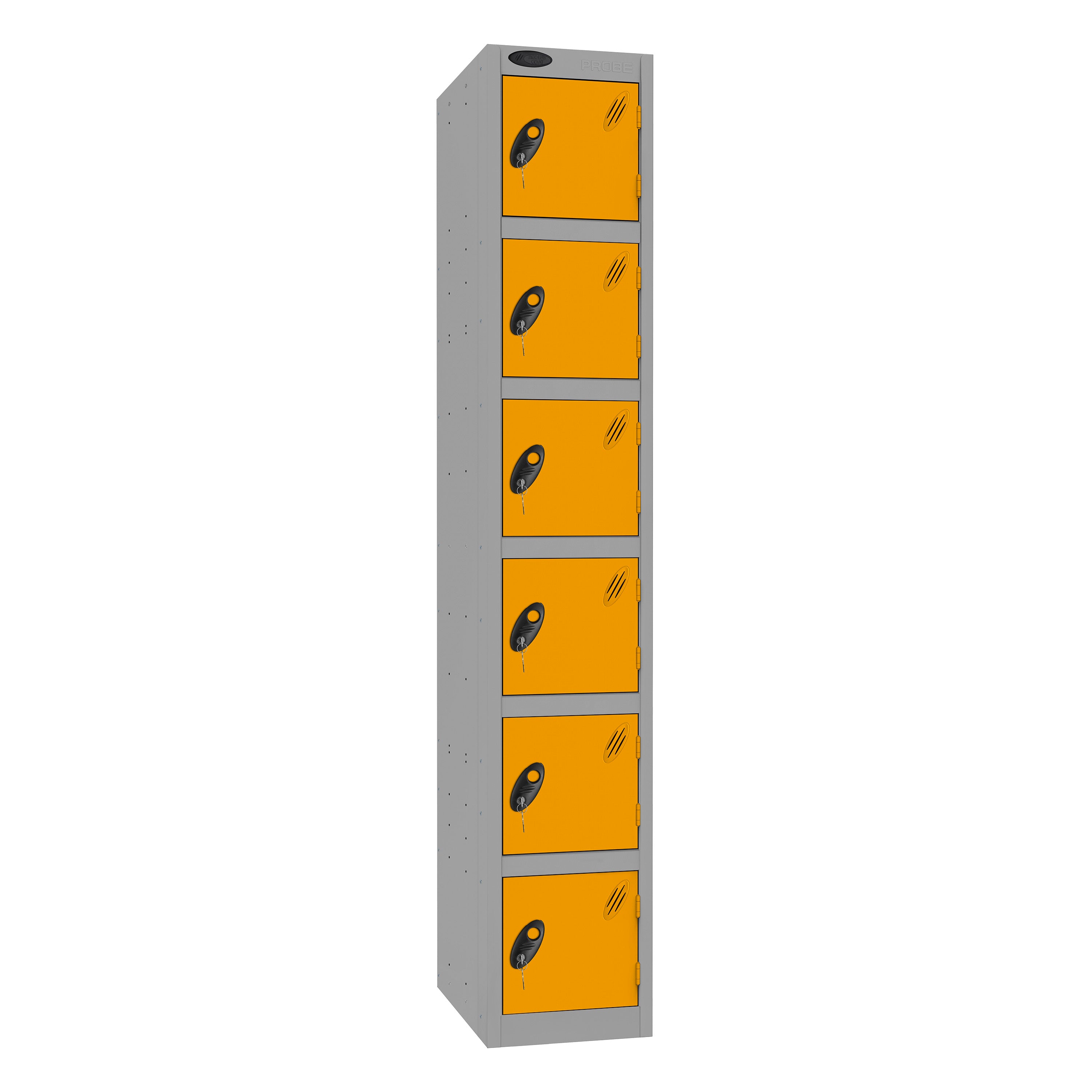 Probe Standard Imperial Locker — 6 Door, Sloping Top, Double Width — Silver Carcass / Yellow Doors