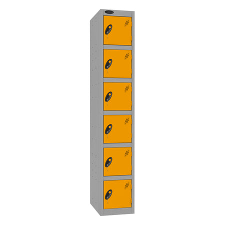 Probe Standard Imperial Locker — 6 Door, Sloping Top, Double Width — Silver Carcass / Yellow Doors
