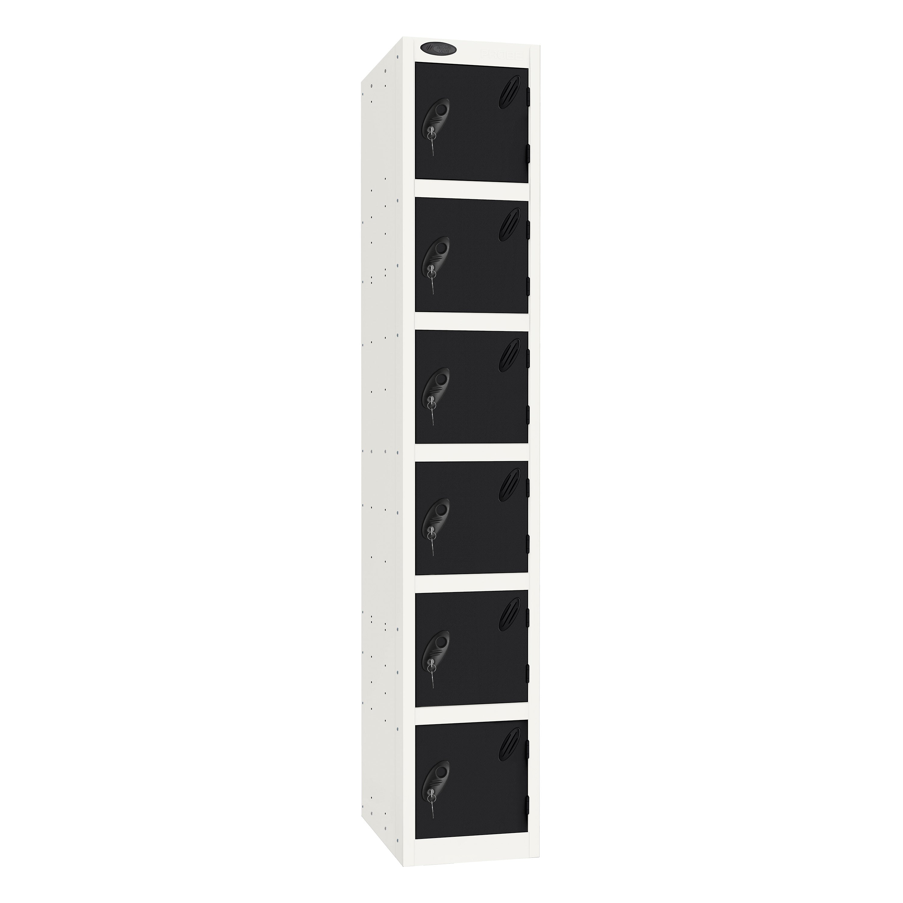 Probe Standard Imperial Locker — 6 Door, Flat Top, Double Width — White Carcass / Black Doors