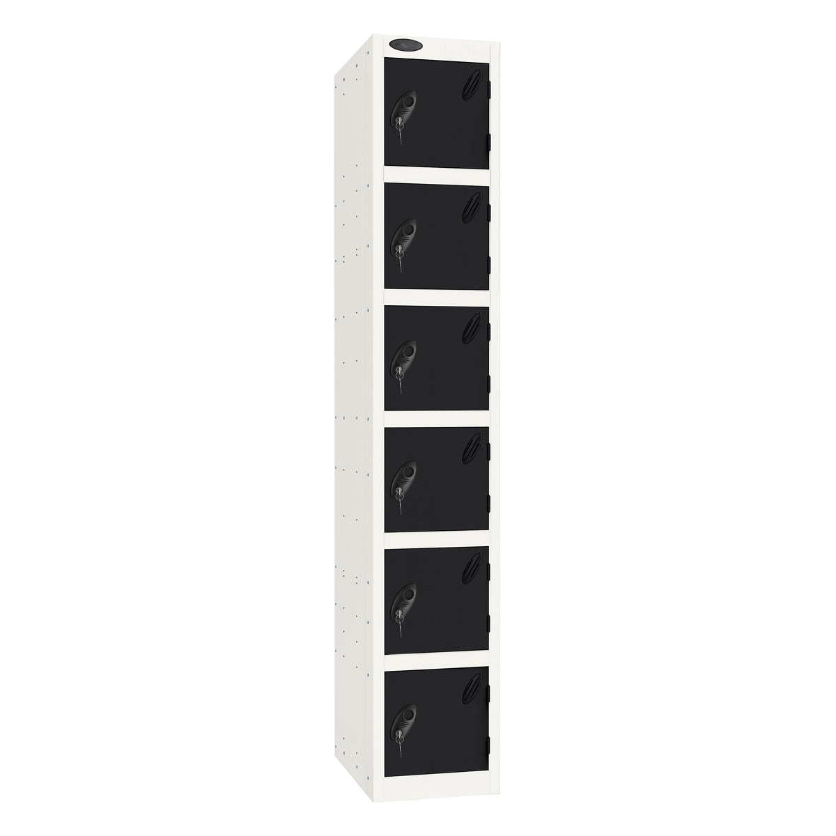 Probe Standard Imperial Locker — 6 Door, Sloping Top, Double Width — White Carcass / Black Doors