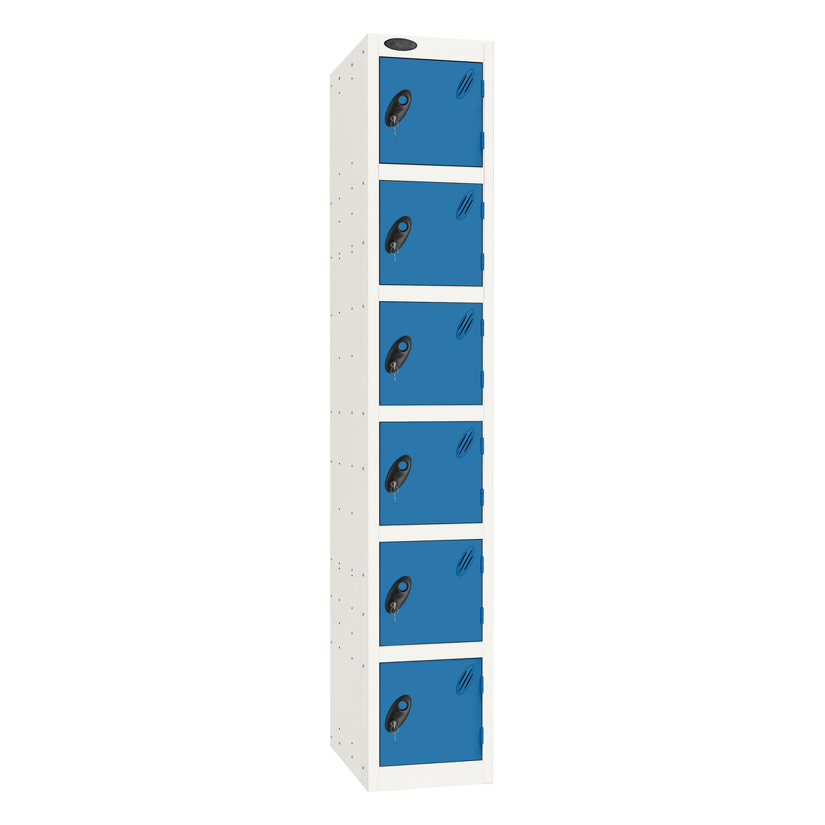 Probe Standard Imperial Locker — 6 Door, Flat Top, Triple Width — White Carcass / Blue Doors