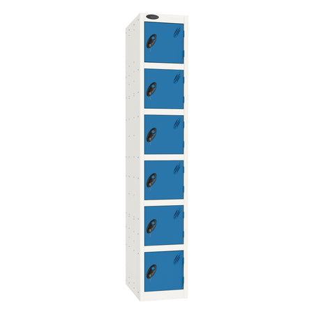 Probe Standard Imperial Locker — 6 Door, Sloping Top, Double Width — White Carcass / Blue Doors