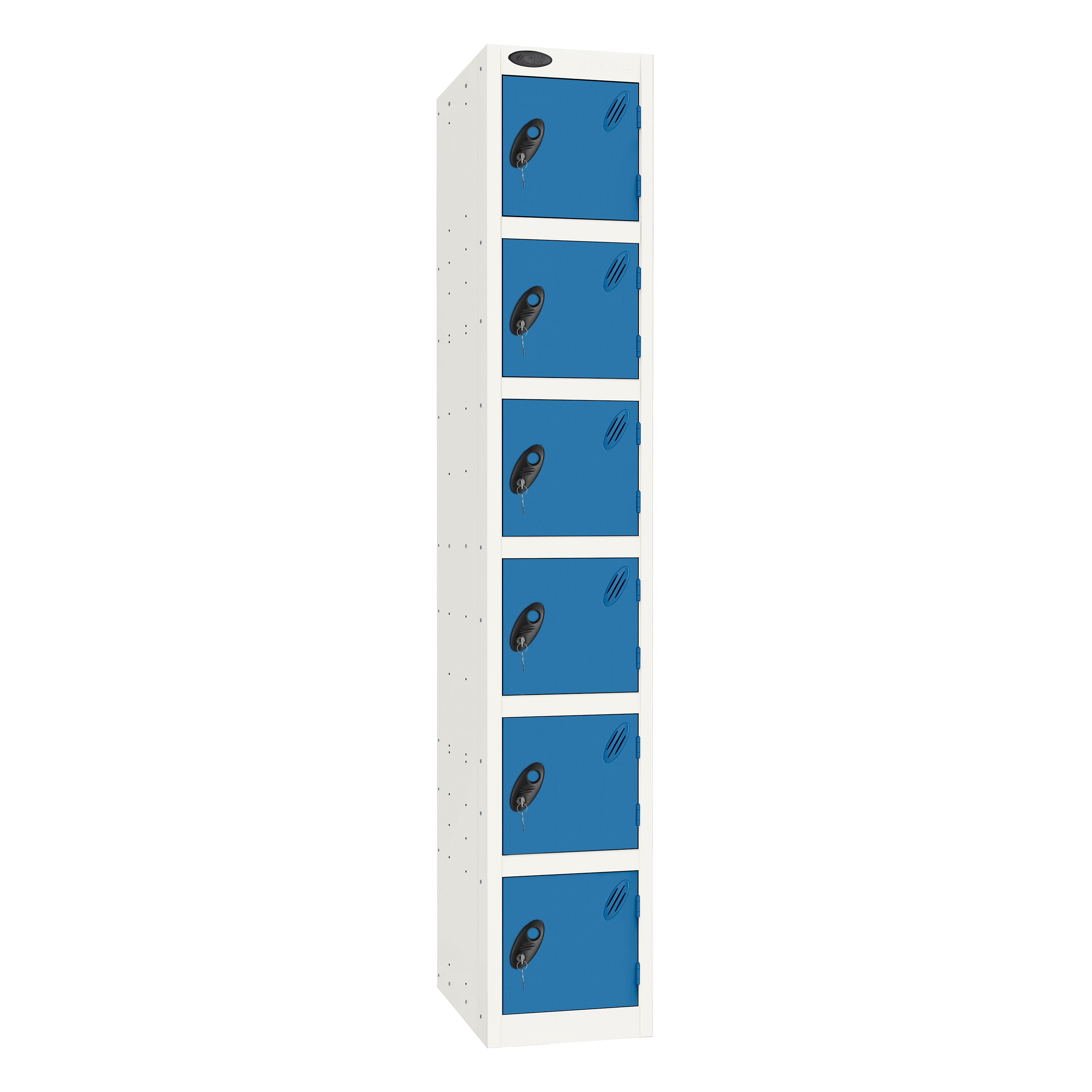 Probe Standard Imperial Locker — 6 Door, Flat Top, Double Width — White Carcass / Blue Doors