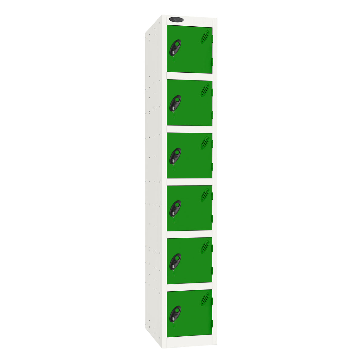 Probe Standard Imperial Locker — 6 Door, Flat Top, Triple Width — White Carcass / Green Doors
