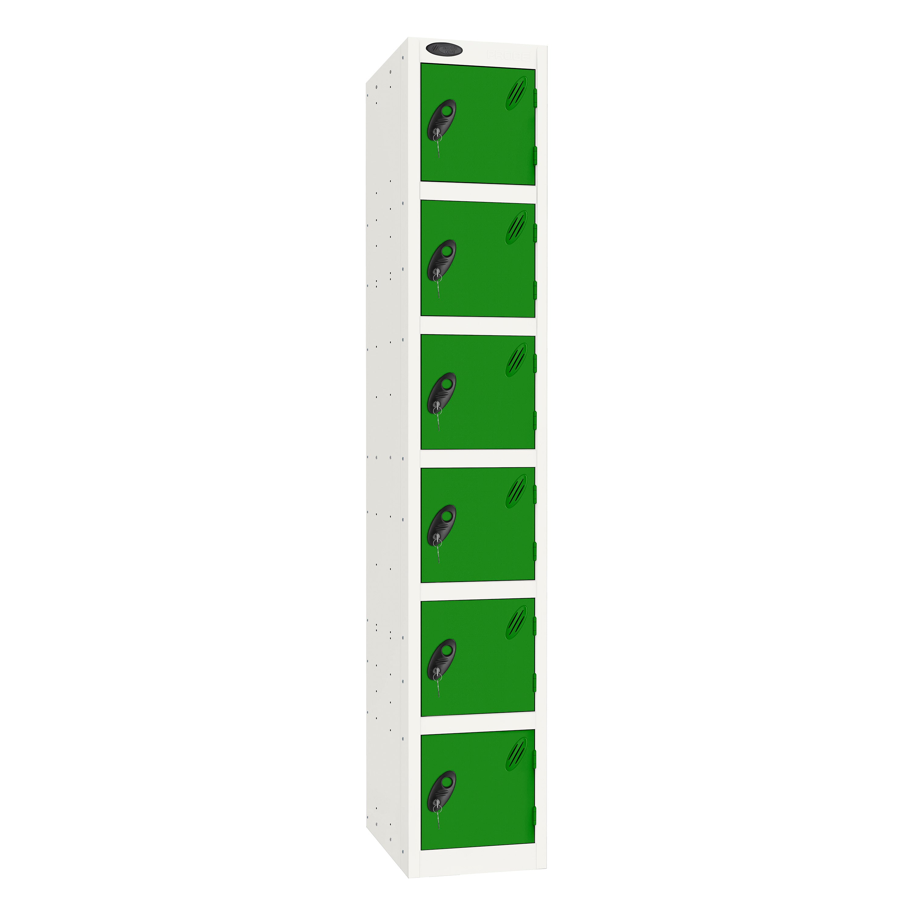 Probe Standard Imperial Locker — 6 Door, Flat Top, Triple Width — White Carcass / Green Doors
