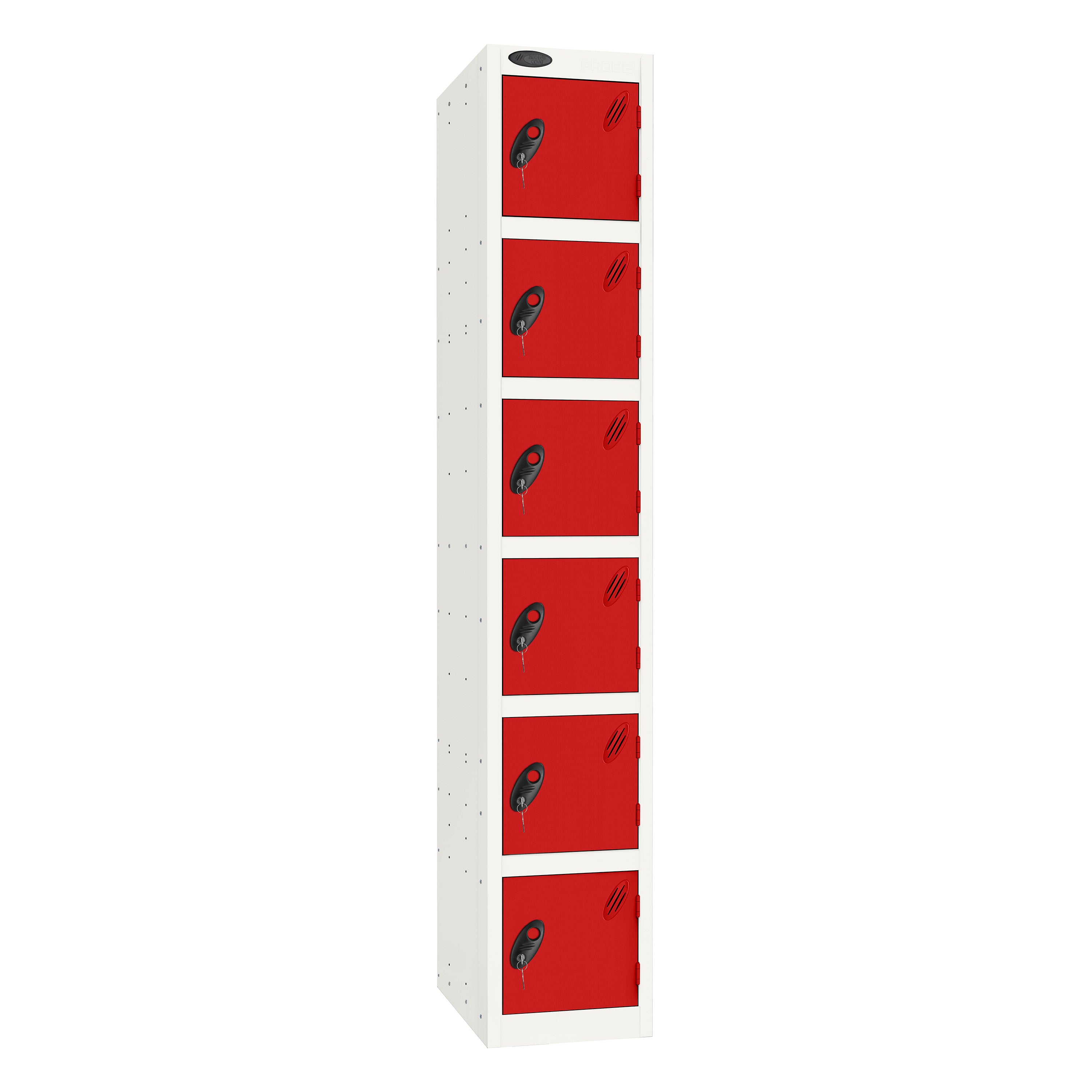 Probe Standard Imperial Locker — 6 Door, Flat Top, Triple Width — White Carcass / Red Doors