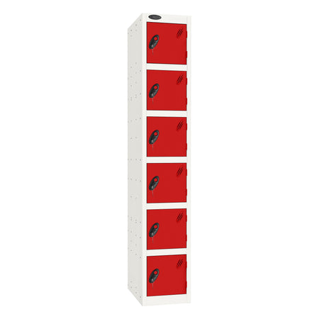 Probe Standard Imperial Locker — 6 Door, Sloping Top, Double Width — White Carcass / Red Doors