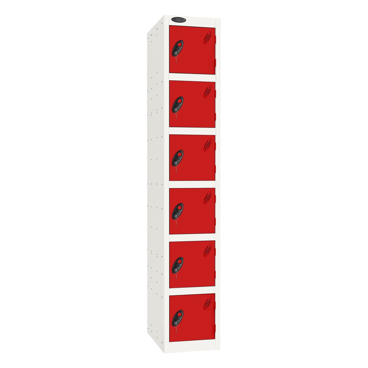 Probe Standard Imperial Locker — 6 Door, Flat Top, Double Width — White Carcass / Red Doors