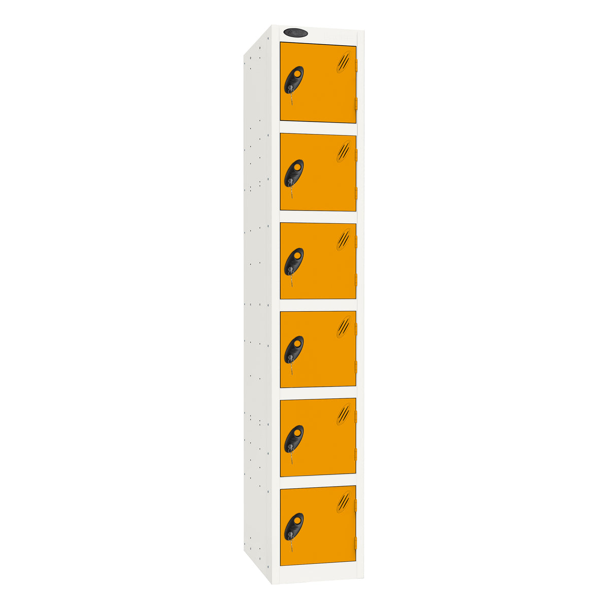 Probe Standard Imperial Locker — 6 Door, Sloping Top, Double Width — White Carcass / Yellow Doors