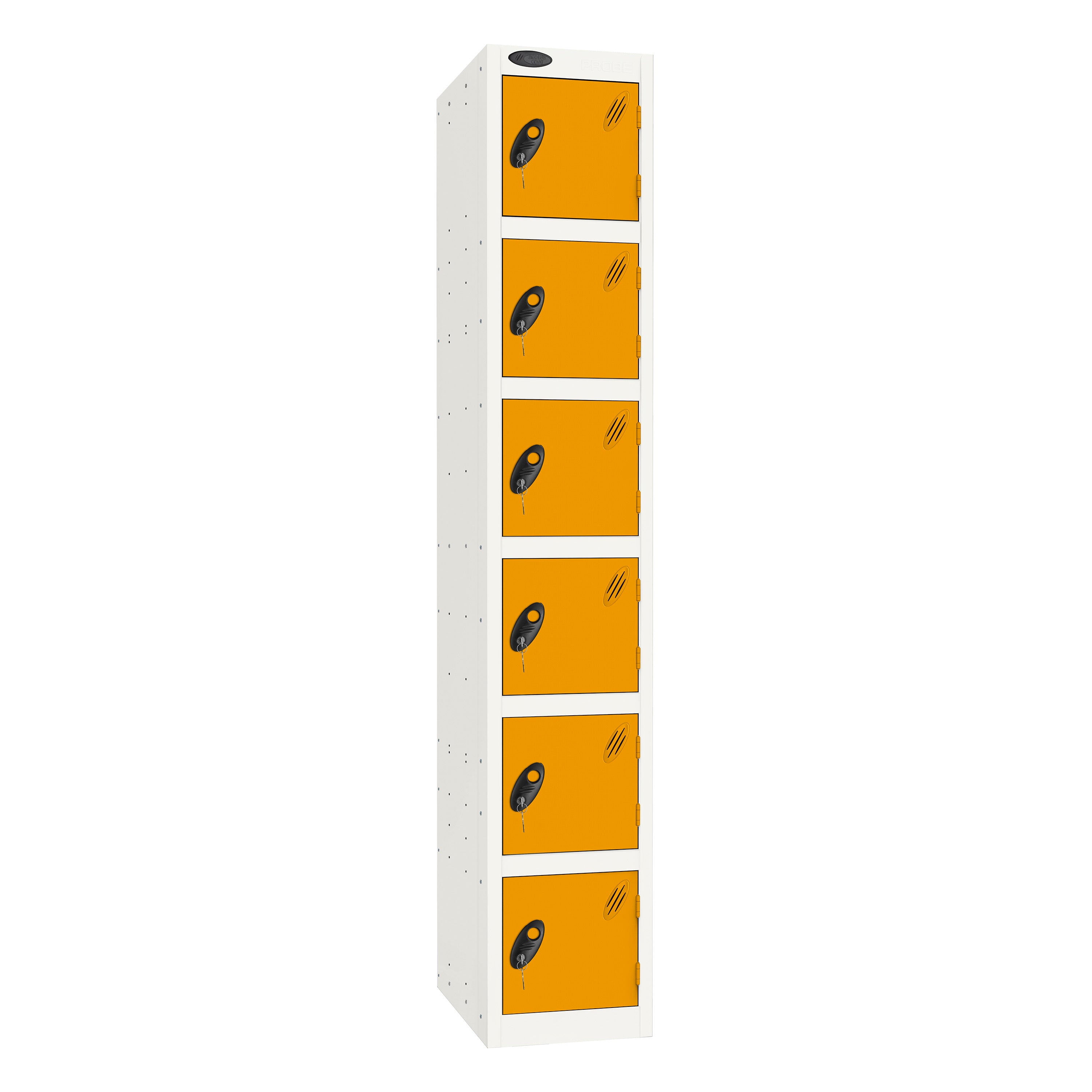 Probe Standard Imperial Locker — 6 Door, Sloping Top, Double Width — White Carcass / Yellow Doors