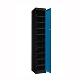 Probe PowerBox Locker — 10 Door, Flat Top, USB-A + USB-C Charging — Black Carcass / Blue Doors