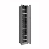 Probe PowerBox Locker — 10 Door, Flat Top, 3-Pin UK Mains Charging — Silver Carcass / Silver Doors