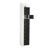Probe PowerBox Locker — 10 Door, Sloping Top, 3-Pin UK Mains Charging — White Carcass / Black Doors