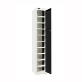 Probe PowerBox Locker — 10 Door, Flat Top, USB-A + USB-C Charging — White Carcass / Black Doors