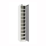 Probe PowerBox Locker — 10 Door, Flat Top, 3-Pin UK Mains Charging — White Carcass / Silver Doors