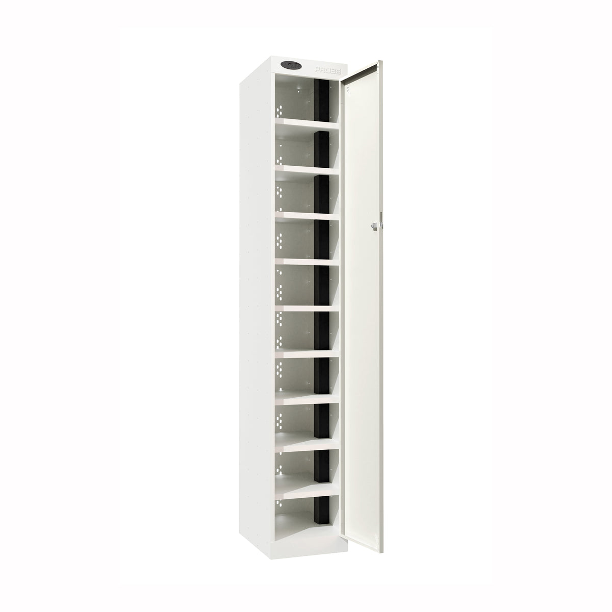 Probe PowerBox Locker — 10 Door, Flat Top, 3-Pin UK Mains Charging — White Carcass / White Doors