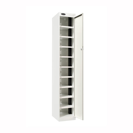 Probe PowerBox Locker — 10 Door, Flat Top, 3-Pin UK Mains Charging — White Carcass / White Doors