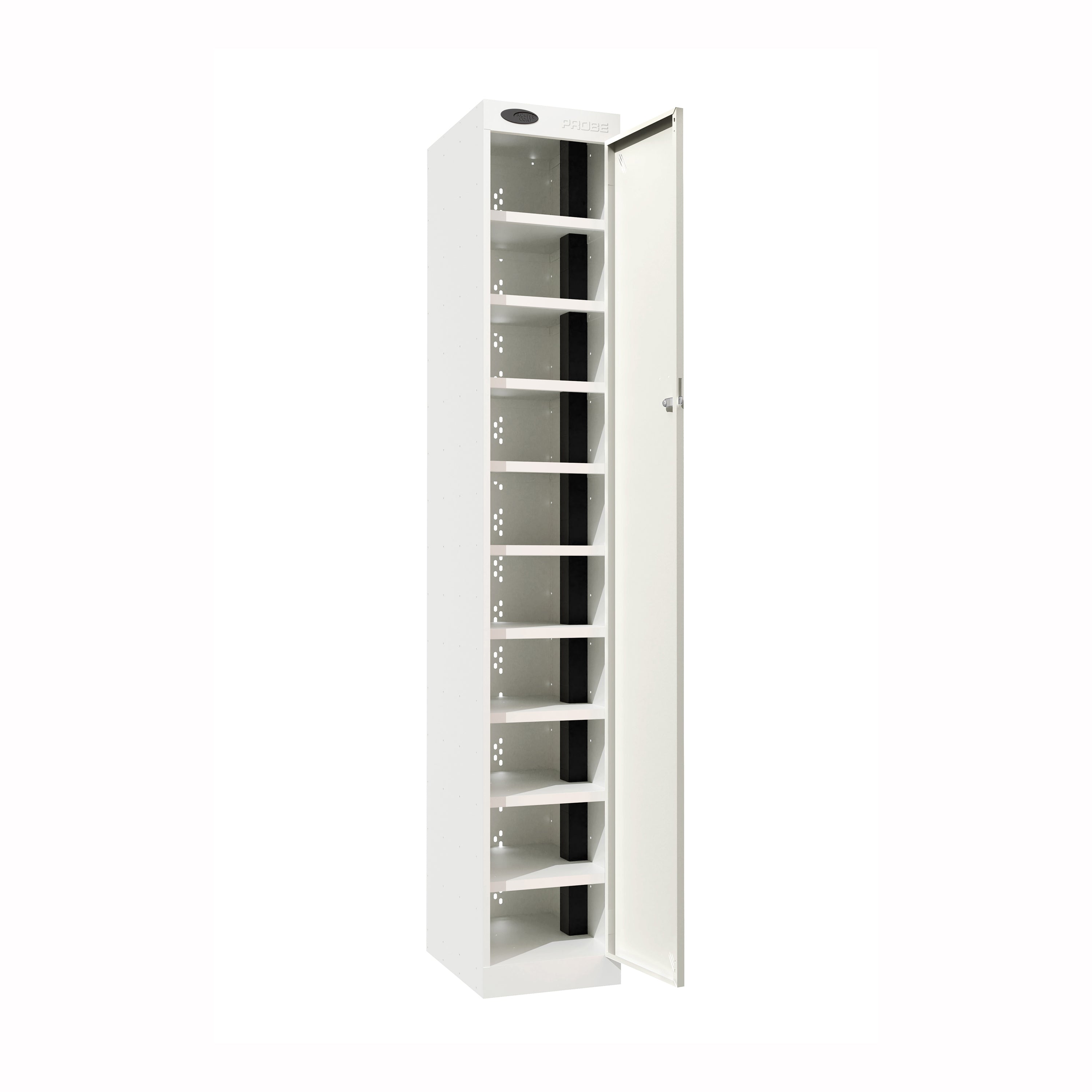 Probe PowerBox Locker — 10 Door, Flat Top, USB-A + USB-C Charging — White Carcass / White Doors