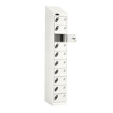 Probe PowerBox Locker — 10 Door, Sloping Top, 3-Pin Mains + USB-A + USB-C Charging — White Carcass / White Doors