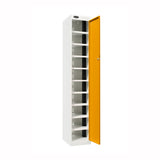 Probe PowerBox Locker — 10 Door, Flat Top, USB-A + USB-C Charging — White Carcass / Yellow Doors