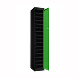 Probe PowerBox Locker — 16 Door, Flat Top, USB-A + USB-C Charging — Black Carcass / Green Doors